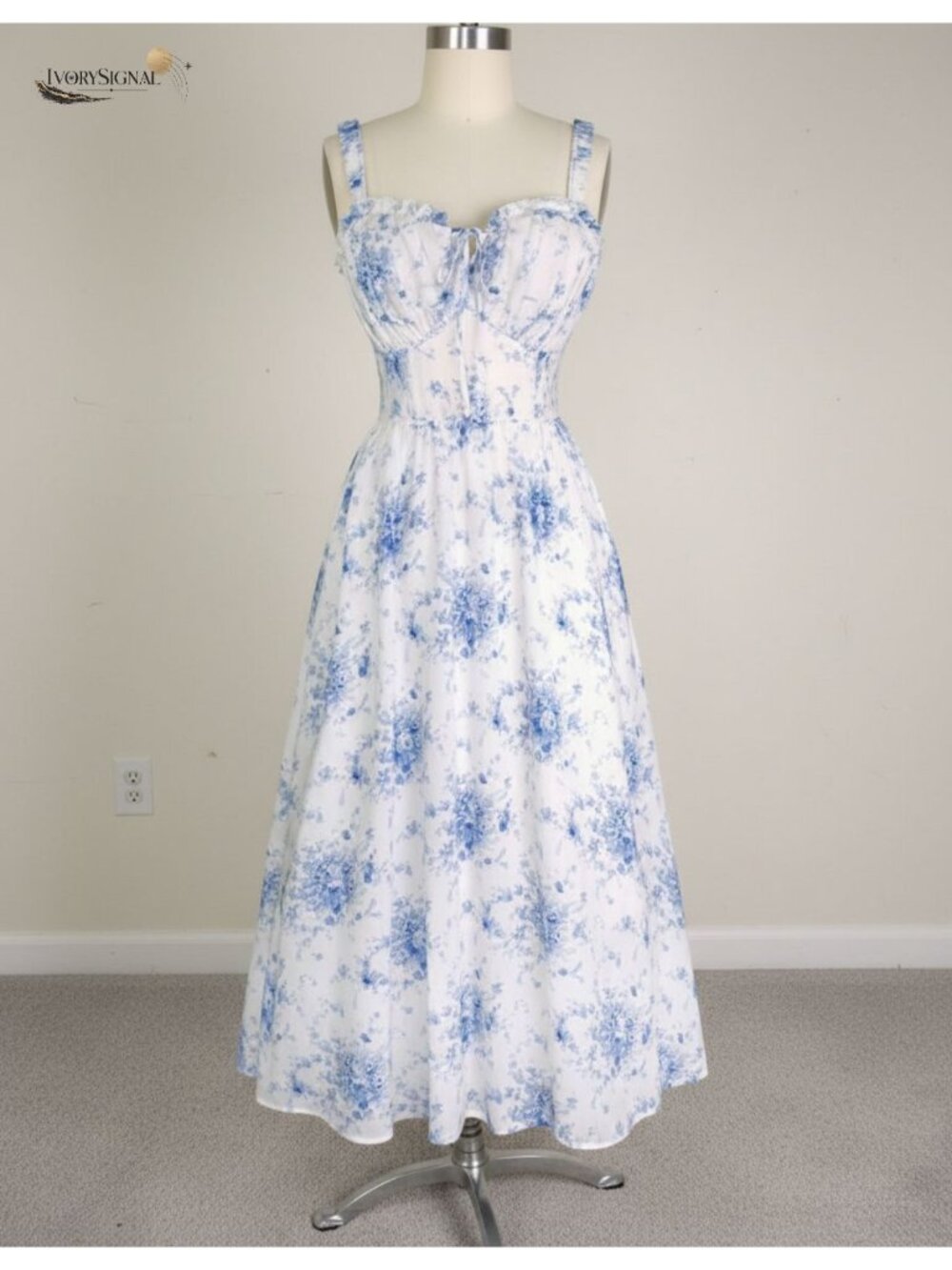 Floral Corset Maxi Dress Adjustable Straps Lace-Up Back Summer